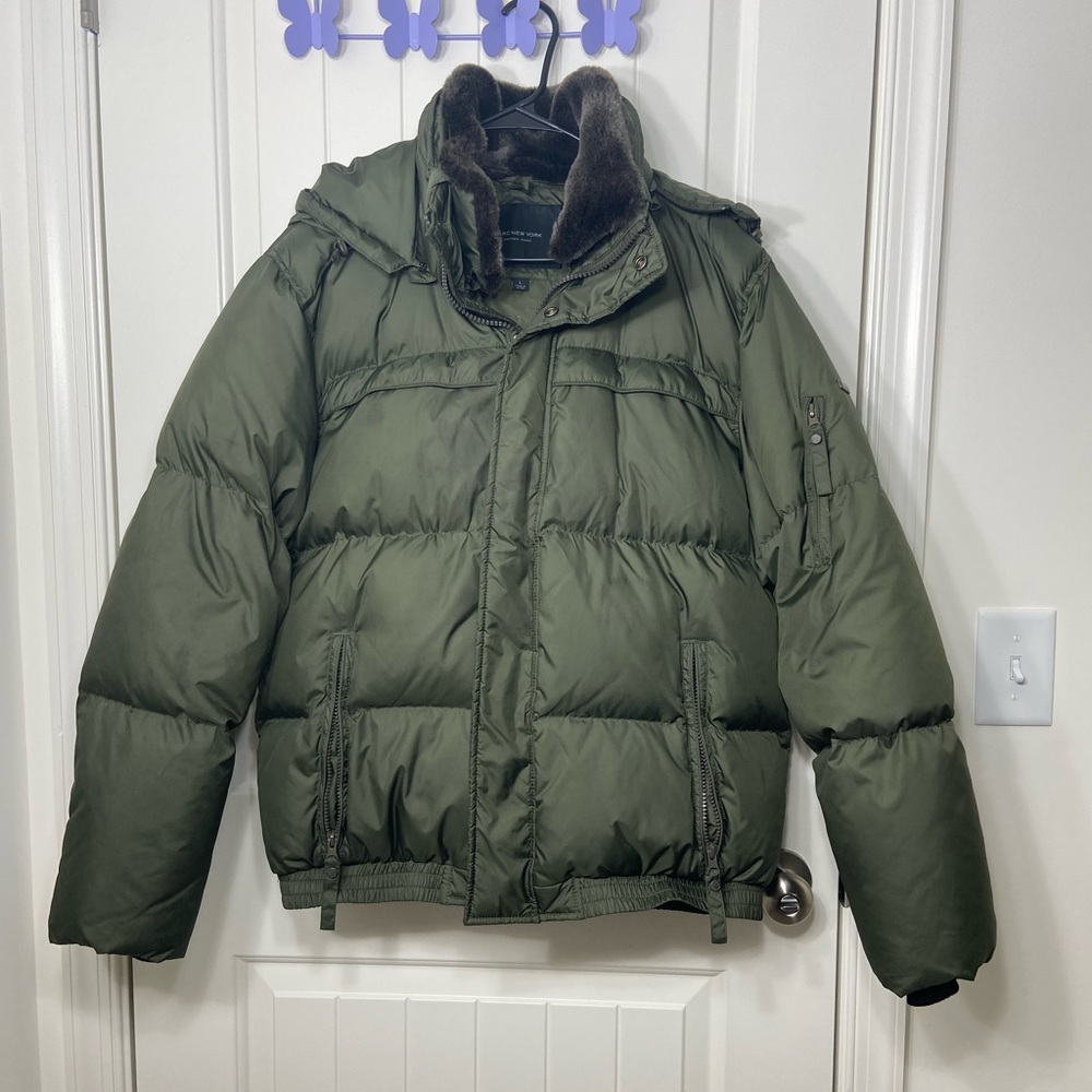 Marc New York Andrew Marc‎ men’s dark green faux fur puffer down filled jacket L